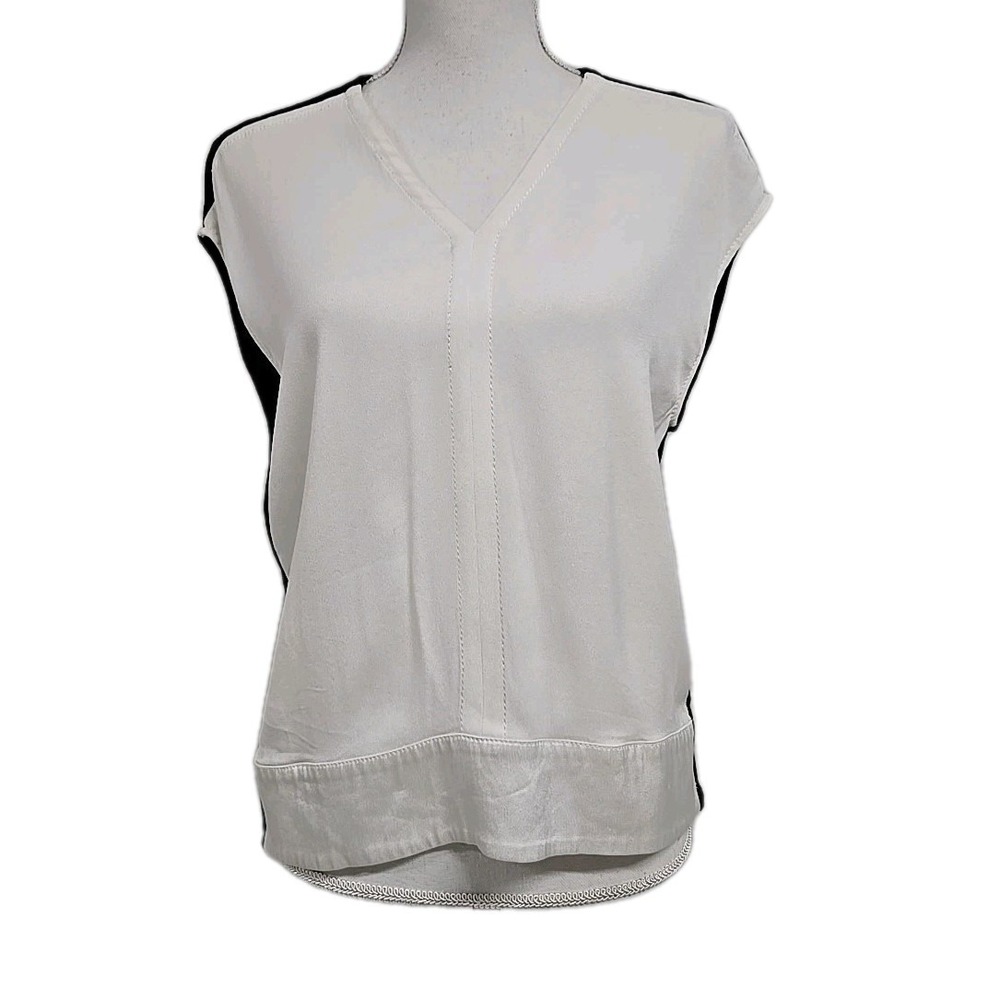 Helmut Lang V-Neck Short Sleeve Shirt Blouse White &‎ Black Women's Size P/ S